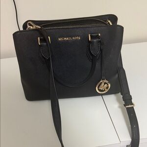 Michael Kors Black Satchel Bag with Gold Accents
